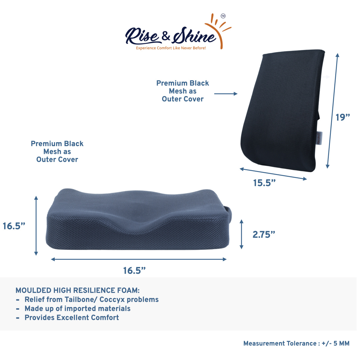 HR Foam Lumbar Back Cushion & Coccyx Tailbone Seat Combo - RiseAndShine
